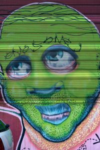 Graffitis an der Schallschutzwand der Bleiberger Straße in Aachen (Aufnahmedatum: Dezember 2020)